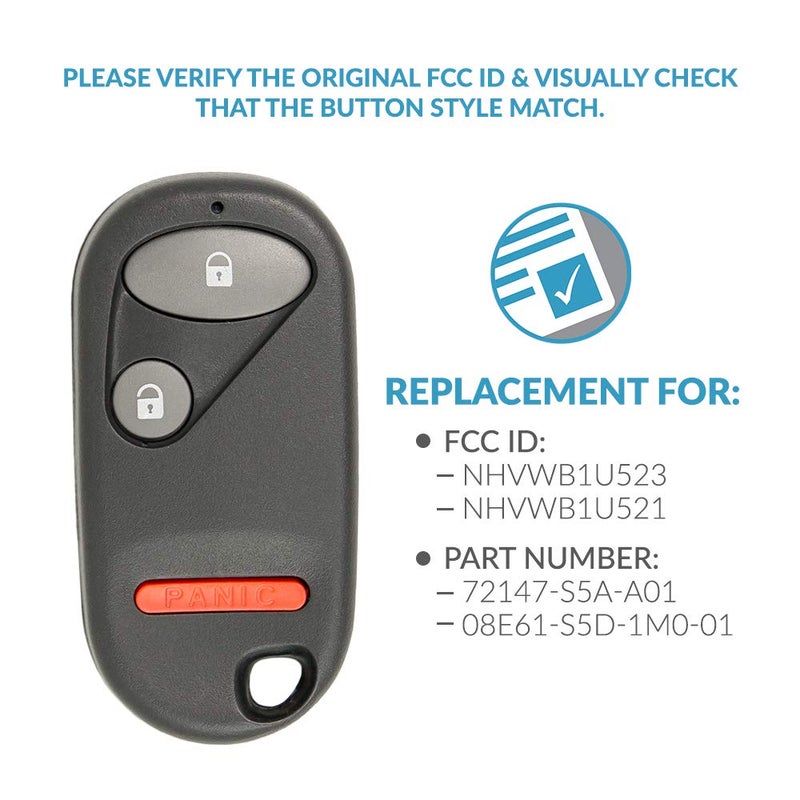 Keyless2Go Replacement for New Keyless Entry Remote Key Fob for Select Civic and Pilot That Use FCC NHVWB1U523 or NHVWB1U521 (2 Pack) - Image 4